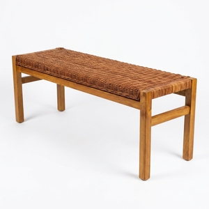 New Modern Minimalist Ciaro Wooden <b>Bench</b> Natural Solid Teak Wood Red Pulut Rattan Webbing Long <b>Bench</b> Dining Chair Patio Garden - Product Image 1