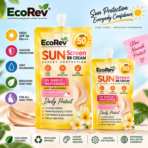 Crème solaire BB EcoRev SPF 50 PA+++ pour le visage et le corps, légère, non grasse, emballage en sachet recyclable laminé ECO36 - Product Image 3