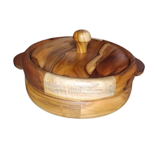 Chauffe-plat de table rond en bois et métal, fait main, de luxe, style classique - Product Image 2