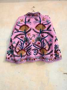 Pink Wool Floral <b>Embroidered</b> <b>Jacket</b> <b>Women</b> Mandarin Collar Winter Coat <b>Women</b> Long Sleeve <b>Jacket</b> <b>Women</b> Fashion <b>Jacket</b> Pink Wool - Product Image 2