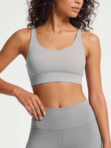 Female Dual Strap T Back Active Bra Soft <b>Compression</b> Fitness <b>Top</b> Wide Underband Removable Cups Athleisure Apparel Factory Base - Product Image 2