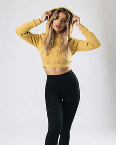 Sweat à capuche personnalisé pour femme, couleur moutarde unie, manches longues, décontracté, en polaire écologique 100% polyester, hiver - Product Image 3