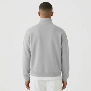 Sweat-shirt Premium Gris Clair à Col Montant Zippé en Molleton de Coton Épais, Pull Décontracté Style Streetwear, Haut à Manches Longues - Product Image 6