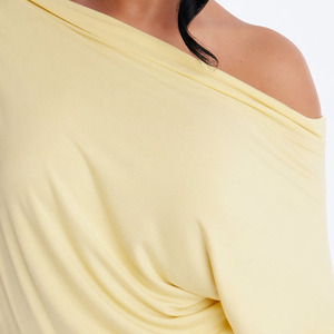 Custom Sexy Off The Shoulder Bodysuit Women Yellow Solid Color Stretch Knitted One Piece Swimwear Summer Casual Loose Fit Top - Product Image 3