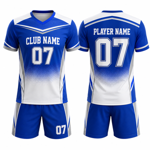 Ensemble de maillots de football personnalisés bleu et blanc par sublimation 07 Nom du club Nom du joueur Uniformes respirants en polyester Adulte Unisexe MEGAMAPLE - Product Image 1