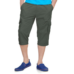 Shorts cargo capri kaki pour homme, taille mi-haute, fermeture élastique, style décontracté avec poches, tissu 100% coton - Product Image 3