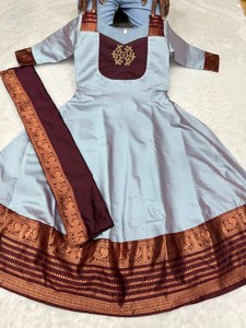 South Indian Style Most Beautiful Georgette Silk Embroidered Anarkali Style Kurti <b>Set</b> Women Girls Party Wear - Product Image 5