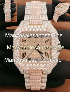 Boîtier de montre carré en acier inoxydable avec moissanite VVS sertie, cadran en verre, résistant à l'eau 10 bars, fermoir de bracelet, fabriqué en Inde - Product Image 3