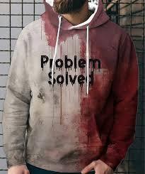 Sweat à capuche graphique « Problème résolu » effet vieilli, effet éclaboussures de sang, streetwear, vente en gros, pull pour homme, molleton grunge bordeaux et gris pierre - Product Image 2