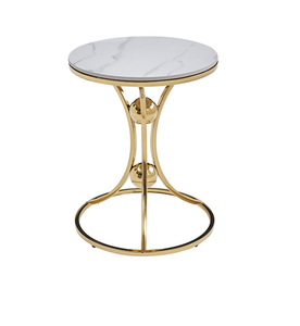 Eco-Friendly Marble Top Rotating Coffee <b>Table</b> with Metal Frame for Living Room - Product Image 1