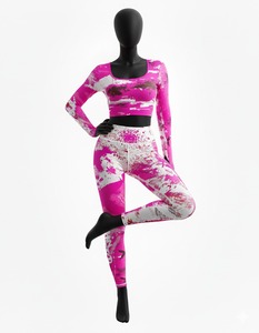 Women Yoga Set Best Quality Textured Solid Stitch Digital Print 2 Piece Breathable High Waist - Product Image 2