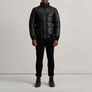 Mens PU Leather Puffer <b>Jacket</b> Stand Collar Winter Moto <b>Biker</b> Style Thick Solid Color - Product Image 6