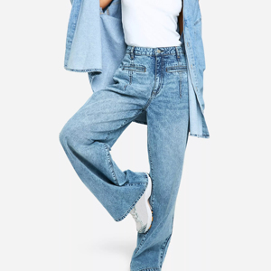 High Waist Womens Wide Leg <b>Denim</b> Jeans Pleated Loose Baggy Blue Pants Light Wash <b>Stretch</b> Trousers - Product Image 3