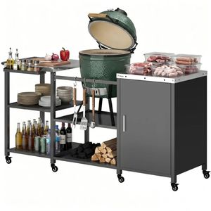 Carrello Bar da Esterno con Tavolo Grill per Accessori BBQ all'Aperto - Product Image 2
