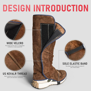 Guêtres de soudage en cuir de vachette fendu, résistantes à la chaleur et à l'abrasion, protections de sécurité pour les pieds - Product Image 4