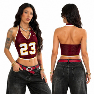 Camiseta Corta de Malla Color Granate para Mujer, Estilo Fútbol Americano, Cuello en V, Sin Mangas, con Número 23 Estampado, Transpirable, con Logotipo Frontal, Ropa Urbana - Product Image 2