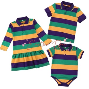NUEVO 2024 Mardi Gras ropa para niños algodón a rayas bebé niñas vestido niños polos mameluco conjuntos - Product Image 1