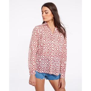 <b>Boho</b> Chic Red Block Print Cotton <b>Shirt</b> for Women with Floral Design Lightweight Fabric and Everyday Casual Wear - Product Image 2