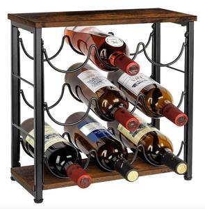 Estante para vinos antiguo de metal y madera, independiente, para 6 botellas, organizador para exhibir y almacenar en el hogar, la cocina o el bar. - Product Image 6