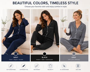 Ensemble de pyjama pour femmes à manches longues, vêtements de nuit doux et respirants, boutonné, confortable, vêtements de nuit de qualité supérieure, vêtements de détente, ensemble deux pièces - Product Image 6