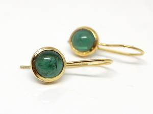 Green Tourmaline <b>Earrings</b> Handmade Cabochon 925 Sterling <b>Silver</b> 14K Gold Plated Jewelry Gift For Women - Product Image 4