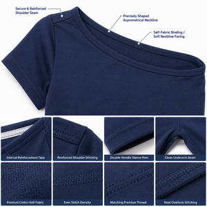เสื้อยืดผู้หญิงแขนสั้นทรงเข้ารูป คอเฉียง ผ้าฝ้ายถัก 100% ระบายอากาศได้ดี ความยาวปกติ สำหรับฤดูร้อน - Product Image 6