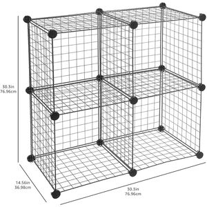 Organizador de Almacenamiento de Rejilla Metálica de 4 Cubos, Fácil de Montar, 14 x 14 x 14 Pulgadas, Negro, Apilable, Sistemas y Organizadores de Armarios, Ahorro de Espacio - Product Image 3