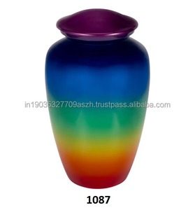 Urne funéraire blanche de style américain pour adulte avec finition aquarelle bleu fumé profond, capacité de 200 pouces cubes, marque LU - Product Image 4
