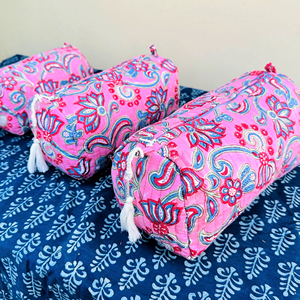 Trousse de Toilette Matelassée en Coton Pur Fait Main Indien, Pochette à Maquillage Lavable, Ensemble de 3 Trousse de Toilette, Trousse de Rasage Imprimée au Bloc Imperméable - Product Image 1