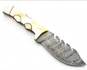 Custom Handmade Damascus Steel Heavy Utility <b>Knife</b> Sawback Spine Camel <b>Bone</b> <b>Handle</b> - Product Image 5