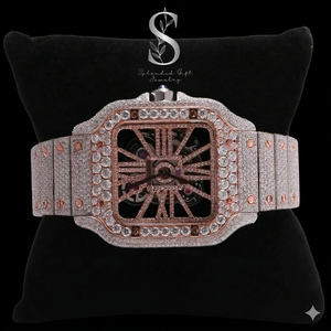 High Quality Men's Luxury <b>Watch</b> Latest <b>18K</b> Rose <b>Gold</b> Stainless Steel Plated Natural Moissanite Diamond Square Quartz Fashionable - Product Image 1