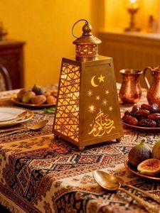 Farol Árabe de Vidrio Repujado, Portavelas Metálico Marroquí para Ramadán, Hogar - Product Image 3