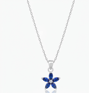 Collier pendentif fleur classique en argent sterling 925 avec chaîne à maillons, cristal bleu, plaqué rhodium, bijoux pour femmes, cadeau de mariage - Product Image 1