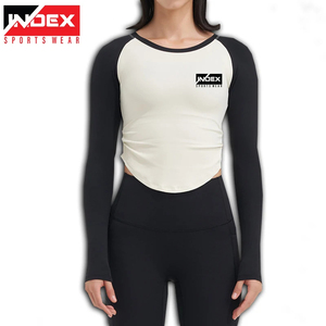 INDEX SPORTSWEAR Camiseta Deportiva de Manga Larga para Mujer, Cuello Redondo, Color Sólido, Secado Rápido, Ajuste Deportivo, Gris Blanco - Product Image 6