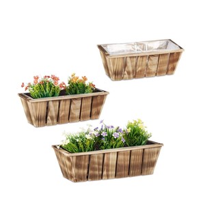 Ensemble de 3 jardinières en bois avec feuille d'aluminium, pot de fleurs écologique pour la décoration intérieure/extérieure du jardin, du balcon, fabriqué au Vietnam - Product Image 1