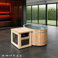 Baignoire ovale en cèdre rouge pour bain froid avec revêtement en acier inoxydable 304, bain de glace en cèdre avec boîtier de refroidissement en bois et roues