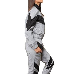 Conjunto Deportivo de Mujer 100% Algodón, Chaqueta Cortavientos y Pantalones Reflectantes con Bloques de Color, Ropa Deportiva Ligera para Exteriores, Venta al Por Mayor - Product Image 3