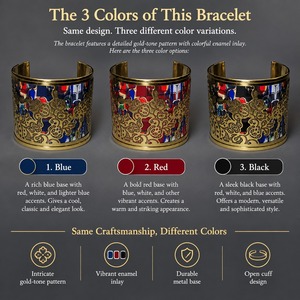 Women Gold Plated Ethnic Flower Pattern Acrylic Bangle Bracelet <b>Vintage</b> Bohemian Brass Cuff Stackable Wide Multicolor Jewelry - Product Image 3