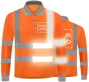 Polo de sécurité en polyester personnalisé, design sur mesure, réfléchissant, à manches longues, séchage rapide, pour la course nocturne - Product Image 1