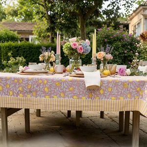 Nappe en coton et lin imprimée à motifs floraux, style pastoral, pour usage extérieur, lavable, motif tissé jaune, rose, citron – Grande Vente - Product Image 4