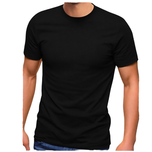 T-shirt décontracté pour homme, noir uni, col rond, manches courtes, 100% coton jersey, coupe classique, design simple - Product Image 6