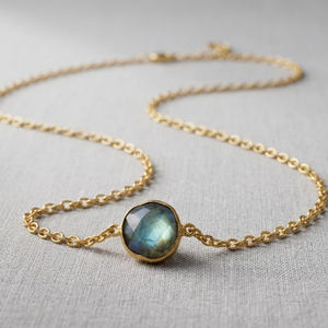 Best Selling Natural Labradorite 925 Sterling <b>Silver</b> 18K Gold Plated Necklace 16 Inch 10mm Round Trendy Wholesale Jewelry - Product Image 2