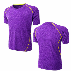 T-shirts de sport en coton violet tricoté sur mesure, manches courtes, respirants, séchage rapide, pour hommes. - Product Image 1