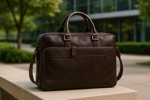 Porte-documents classique en cuir pour ordinateur portable avec poignée supérieure et poche avant |   Sac de bureau pour hommes et femmes |   Conception protectrice - Product Image 6