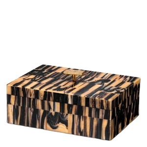 Hot selling Luxury Resin <b>Black</b> and Brown Decorative <b>Storage</b> <b>Box</b> with Geometric Design and Gold Handle Premium Home Decor Piece - Product Image 1