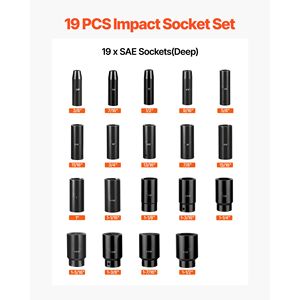 19 Piece <b>Impact</b> <b>Socket</b> Set 1/2\" Drive 6 Point Deep <b>Sockets</b> 3/8\" & 1 1/2\" Cr V Rugged Const for Professional Use - Product Image 3