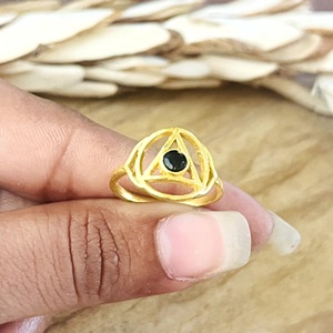 Unique Design Boho Chakra <b>Black</b> Onyx <b>Ring</b> Boho Brass Jewelry for <b>Women</b> 18k Gold Plated Geometric Band for Wholesale/OEM/ODM - Product Image 3