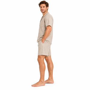 <b>Men</b> Striped Woven Pajama Set <b>Short</b> Sleeve Button Down Sleepwear Summer Cool Loungewear Matching <b>Lounge</b> <b>Shorts</b> Taupe Nightwear - Product Image 2