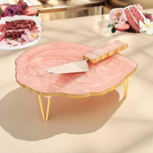 Support de présentation de gâteaux en résine époxy fait main ANAM OVERSEAS, plateau rond pour desserts avec pieds métalliques durables, compatible four, vente en gros - Product Image 3