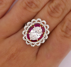 Flower Shape <b>Cocktail</b> <b>Ring</b> Women's 18K <b>Gold</b> Plated Diamond Oval Natural Stone Pave Setting Engagement Glam Style - Product Image 3
